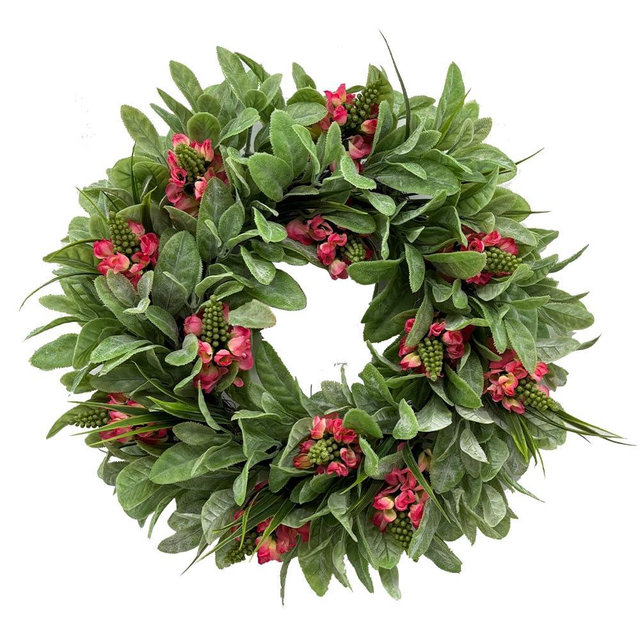 20 Inch Spring Summer Wreath for Front Door, Artificial Floral Door Wreath with Pink Blooms & Greenery for Indoor Outdoor Farmhouse Housewarming Window Wall All Seasons Decor