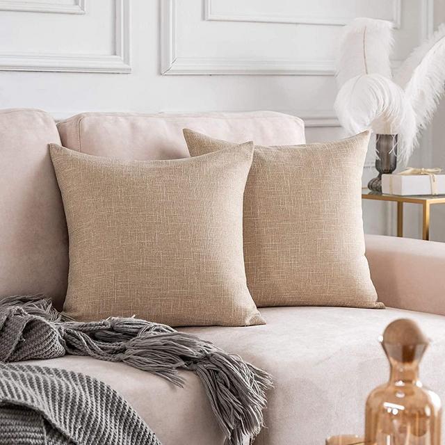Kevin Textile Set of 2 Decorative Pillows Covers for Couch Star Faux Linen Sofa Pillows Cover 26 x 26 inch, 66x66cm, Cream Beige