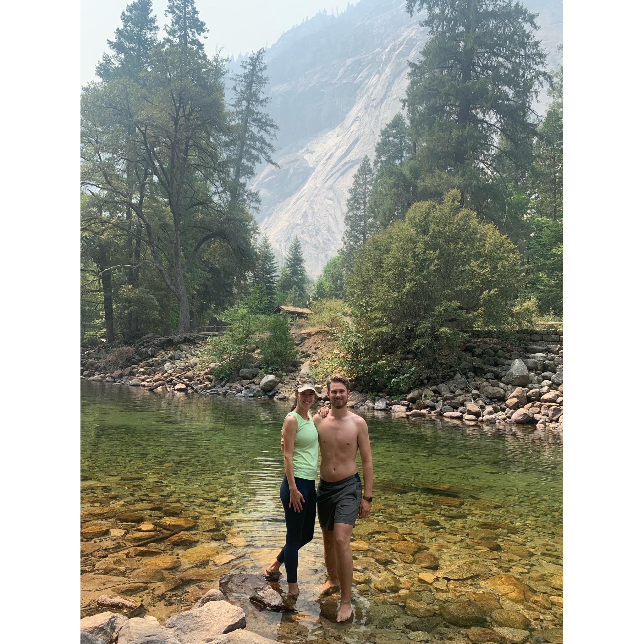 One of our adventures: This time swimming in the Merced River in Yosemite National Park.