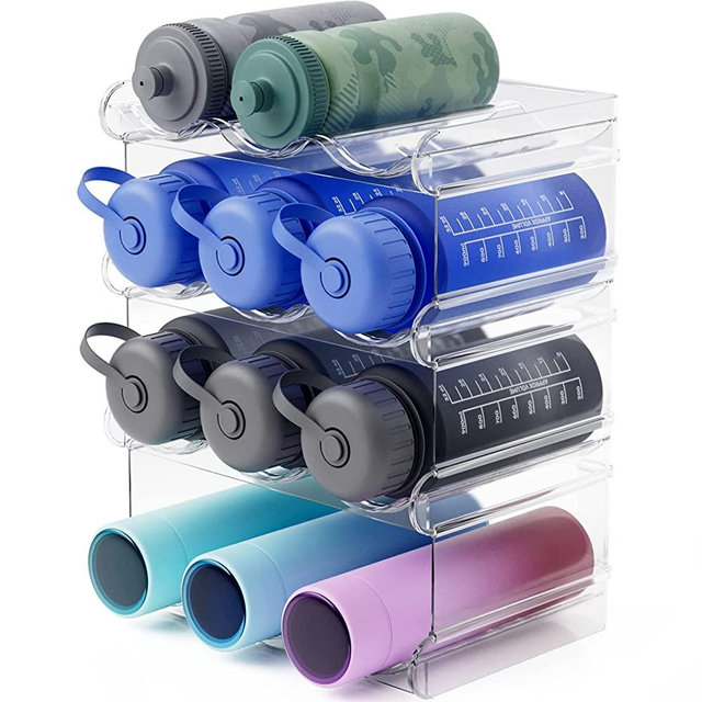 FabSpace Water Bottle Organizer, Stackable Water Bottle Holder for Kitchen Pantry, Fridge, Cabinet, Stackable Cup Holder for Wine, Water, Drink-4 Pack, Each Rack Holds 3 Containers