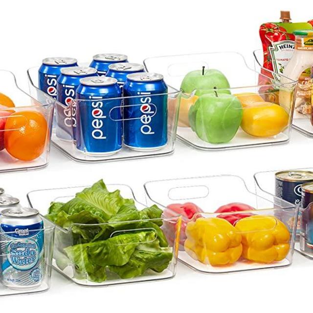 Vtopmart Refrigerator Organizer Bins 8 Pack - Clear Small Plastic Fridge Organizer with Handle for Freezer, Cabinet, Cupboard, Kitchen Pantry Organization and Storage, BPA Free, 9.5" Long