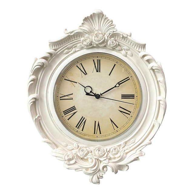 AELS 13x11 Inch Vintage Wall Clock, European Style Decorative Retro Wall Clock, Quality Quartz Battery Operated Hanging for Living Room Bedroom Office Décor, Distressed White Grey