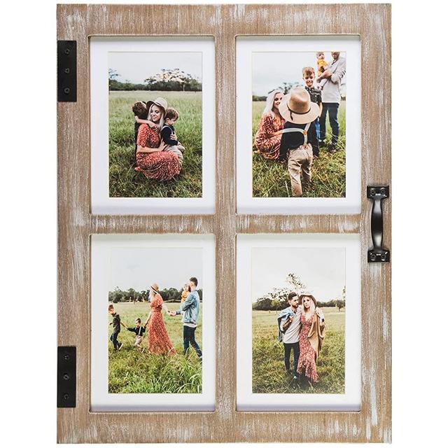 GLM Farmhouse Picture Frames 4 Picture Collage Frame Holds 4x6 and 5x7 Photos With Mat and Glass, Picture Frames Collage Wall Decor, Collage Picture Frames, Farmhouse Decor (Brown)