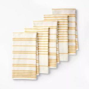 5pc Kitchen Towels Yellow - Figmint™: Cotton Terry Dish & Hand Towels, Stripe Pattern, Machine Washable, 28"x18", Fall Collection