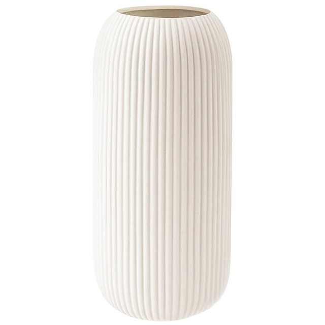 White Ceramic Vase for Flowers – Tall Home Decor Vase with Ribbed Texture, Vase for Pampas Grass, Farmhouse Decor, Living Room, Christmas Decor Bedroom, Table, and Kitchen Shelf Centerpieces (10.2 in)