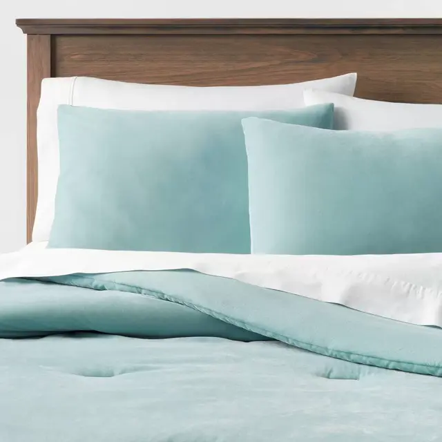 Full/Queen Lustrous Velvet Comforter & Sham Set Light Teal Blue - Threshold™: Machine Washable, OEKO-TEX Certified