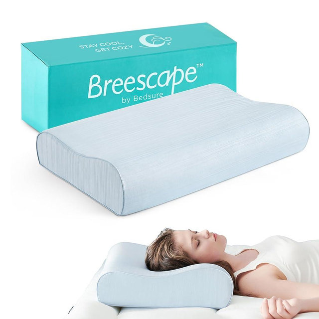 Bedsure Breescape Cervical Neck Pillow for Pain Relief - Contour Memory Foam Pillows for Sleeping, Odorless Ergonomic Pillow Adjustable Orthopedic Neck Support Pillow for Side, Back & Stomach Sleeper