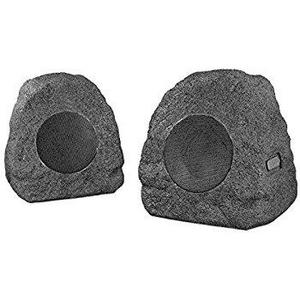 Innovative Technology Premium 5-Watt Bluetooth Outdoor Rock Speakers with A/C Adaptor, Built In Rechargeable 5200mAh Battery and Solar Panels, Pair, Charcoal