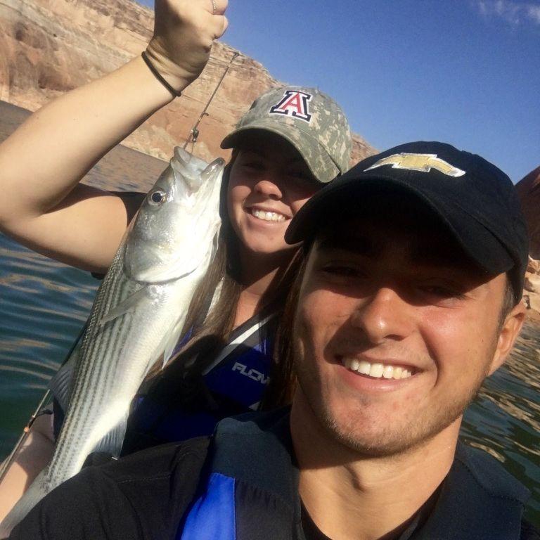 First vacation together. Hooked the same fish off the back of a jetski at Lake Powell. - August 2016