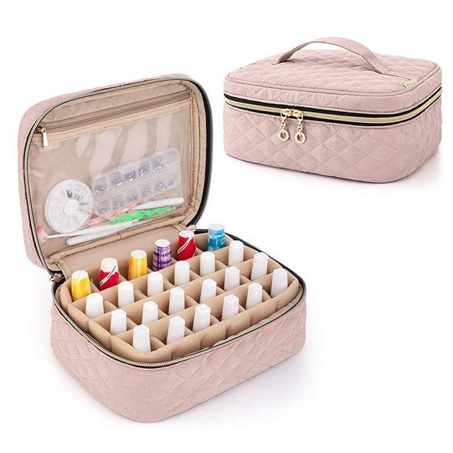 Yarwo Nail Polish Carrying Bag Holds 24 Bottles (15ml/0.5 fl.oz), Travel Storage Organzier for Nail Polish and Manicure Accessories, Dusty Rose (Bag Only, Patented Design)