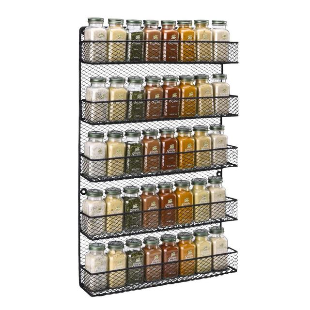 Spice Rack Wall Mounted Spice Rack Organizer Chicken Wire Rural Style Spice Organizer, Spice Rack Wall Mount [5 Tier] (Black) … (5 tier Black Spice Rack)