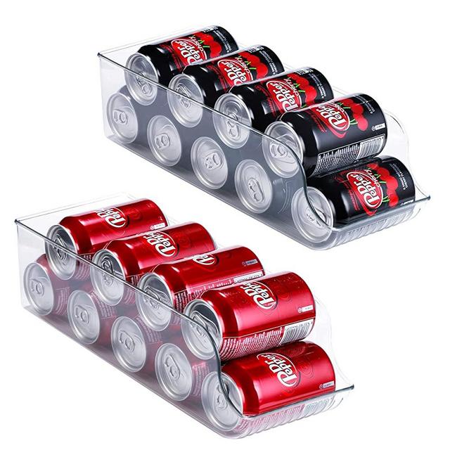 Refrigerator Organizer Bins Pop Soda Can Dispenser, Clear Plastic Canned Drink Holder Storage for Fridge, Freezer, Kitchen, Countertops, Cabinets (2)