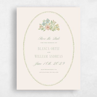 Green Vintage Wedding Save the Date - Persephone Portrait