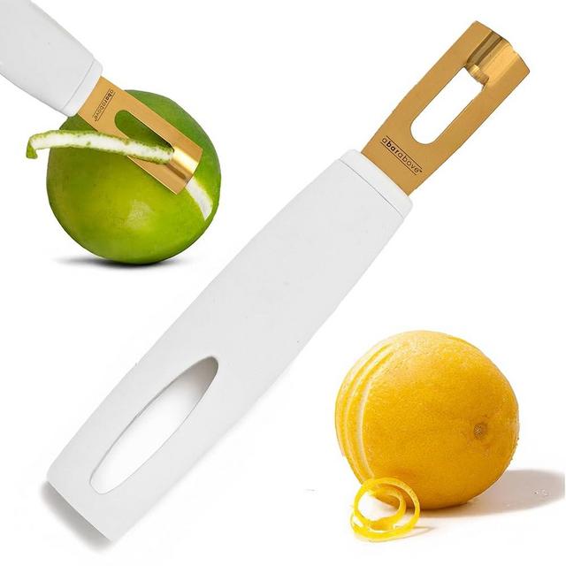 A Bar Above White Handle Gold Blade Channel Knife, Elegant Garnish Tool for Chefs and Bartenders, Citrus Peeler and Lemon Zester for Cocktails, Culinary Dishes, and Home Entertaining