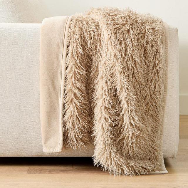 Mongolian Faux Fur Throw, Latte, 50" x 60"