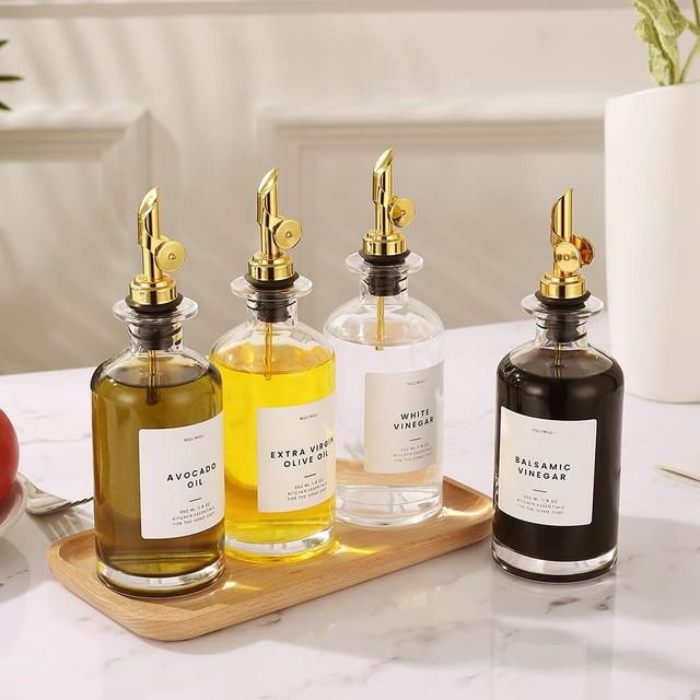 Molimoli Olive Oil Dispenser Bottle for Kitchen, Coffee Syrup Dispenser w. Weighted Pourer, Glass Bottle Dispenser for Kitchen, Olive Oil Cruet, Glass Olive Oil Bottle | 350ml, Set of 4