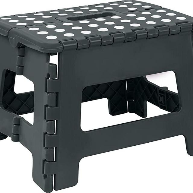 Utopia Home Folding Step Stool - (Pack of 1) Foot Stool with 9 Inch Height - Holds Up to 300 lbs - Lightweight Plastic Foldable Step Stool for Kids, Kitchen, Bathroom & Living Room (Grey)