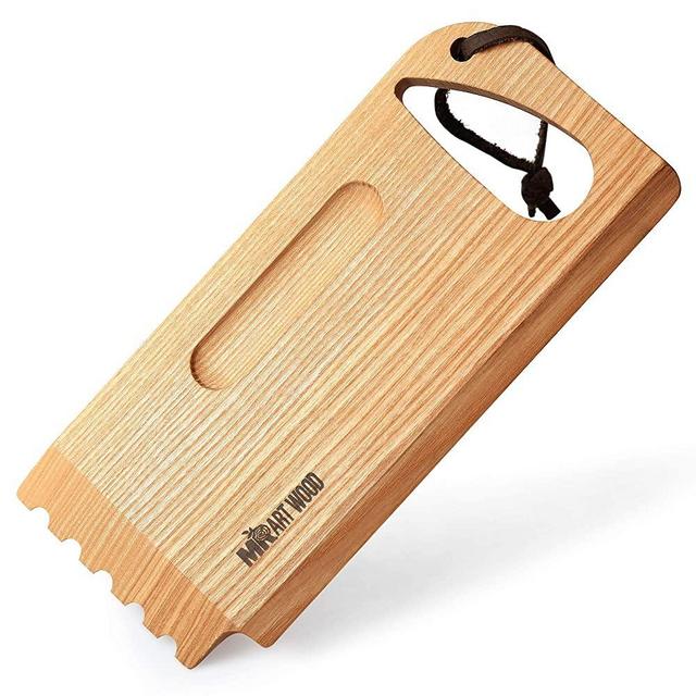 Mr.Art Wood BBQ and Grill Wooden Scraper Tool, Size 10.6” x 4.7” – Made in Europe, Barbeque Cleaner with Grooved and Flat Edge – 100% Natural One-Piece Ash Wood