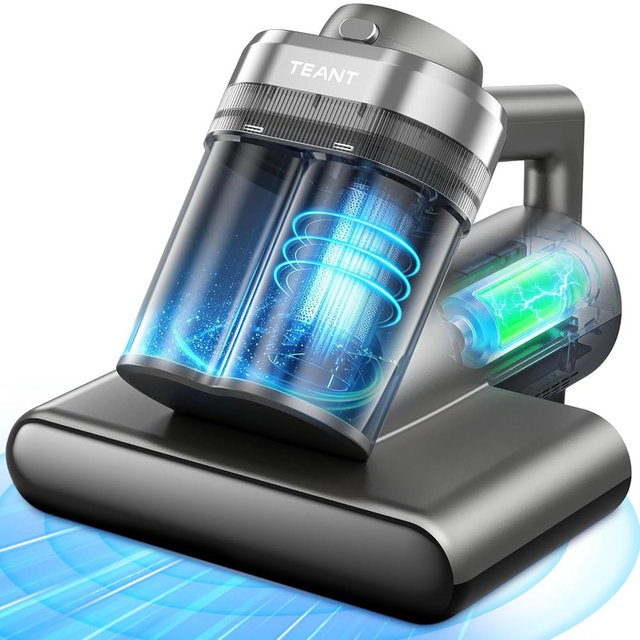 Teant Upgrade Cordless Mattress Vacuum with 18kPa Ultra-Deep Suction, 2-Speed Bed Vacuum with 33000 RPM/Min Roller Brush, 253.7nm UV-C Light & LED Display, HEPA, 149℉ Heat, Aroma & Anion for Bed Sofa
