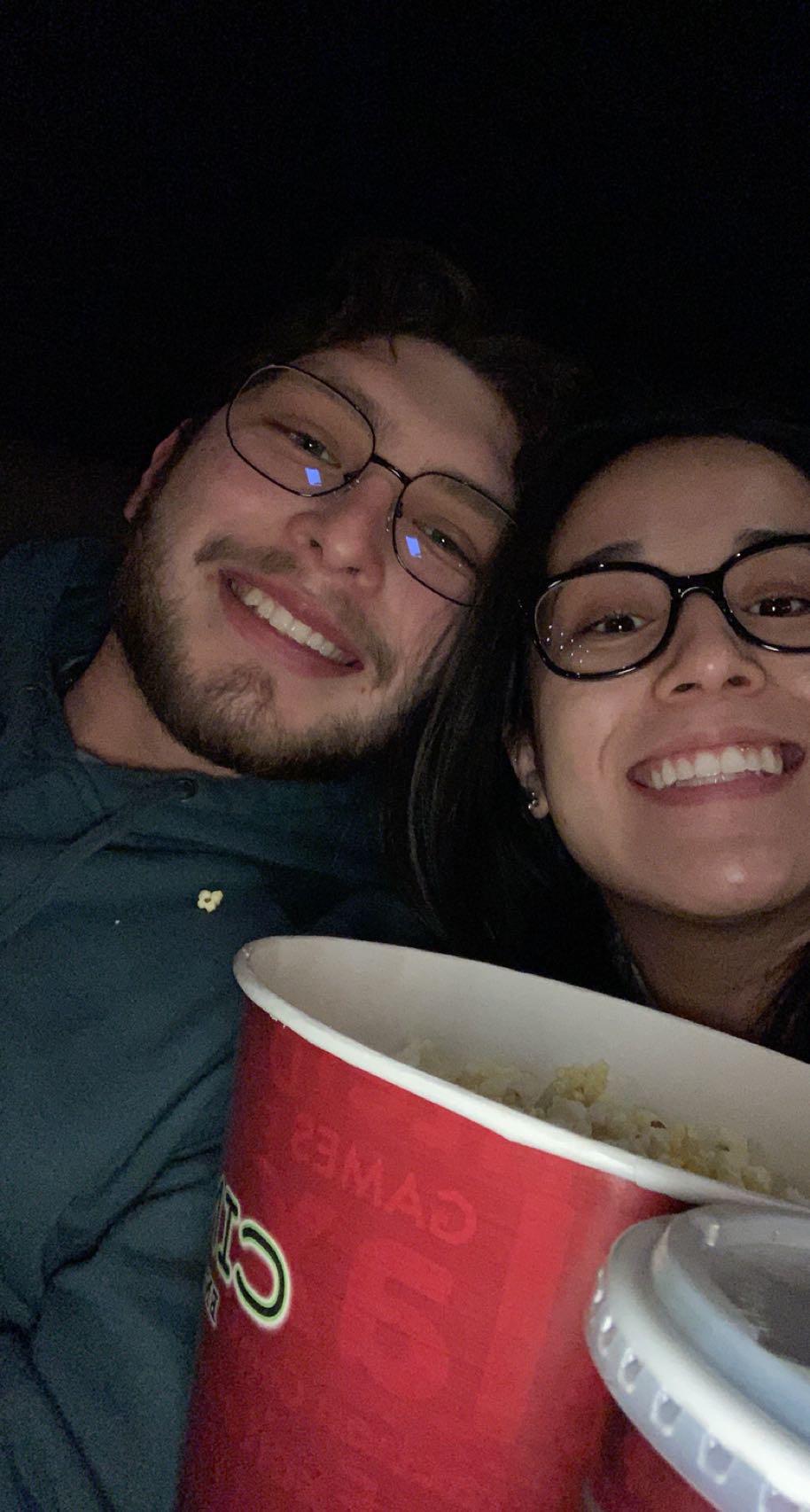 Our favorite thing to do together eat popcorn and watch movies !