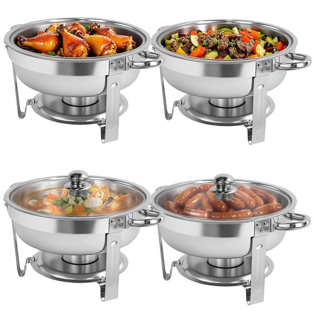 XYJBHB Chafing Dishes for Buffet, 4 Pack 6QT Round Chafing Dishes for Buffet, Silver Stainless Steel Chafing Dish Buffet Set for Any Party, Silver