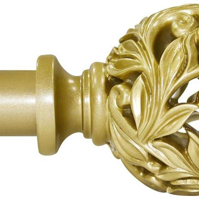 Curtain Rods 36 to 88 inches (3-7.3 ft), 1 Inch Diameter Adjustable Heavy Duty Curtain Rods with Decorative Openwork Carved finials for Home Decorative Curtain Rod Gold