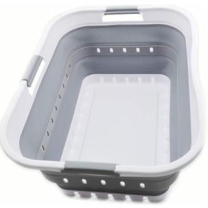 Collapsible Plastic Laundry Basket - Foldable Pop Up Storage Container/Organizer - Space Saving Hamper/Basket (1, White/Grey)