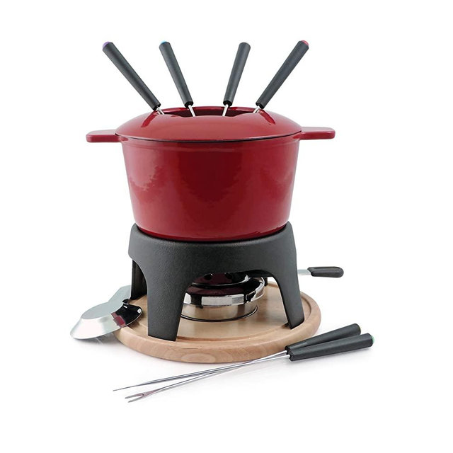 Swissmar Sierra Iron Fondue 11 Piece Set in Cherry Red
