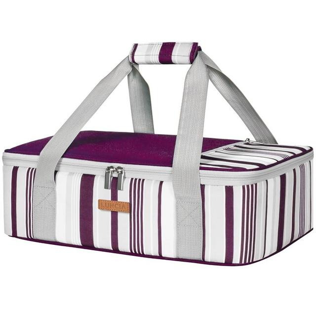 LUNCIA Insulated Casserole Carrier for Hot or Cold Food, Lasagna Lugger Tote for Potluck Parties/Picnic/Cookouts, Fits 9"×13" Baking Dish, Purple