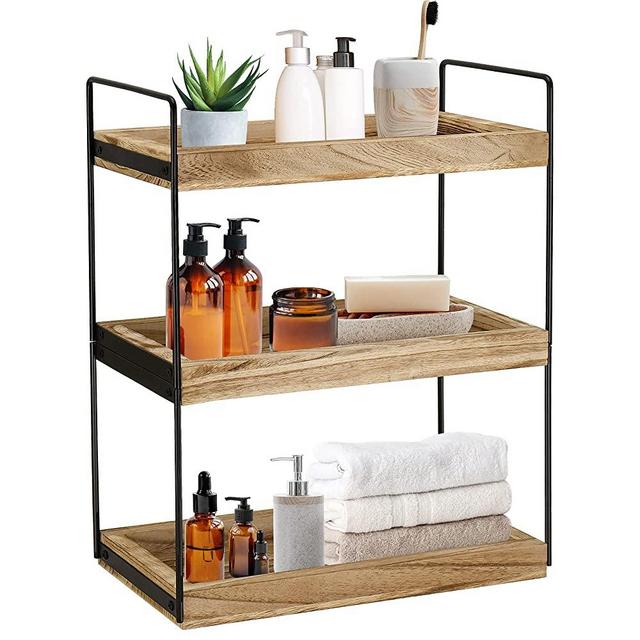 Updesign 3 Tier Bathroom Counter Organizer, Counter Standing Rack Cosmetic Holder, Bathroom Countertop Organizer and Storage Shelf, Vanity Organizer Bathroom Counter Tray and Kitchen Spice Rack Standing Brown