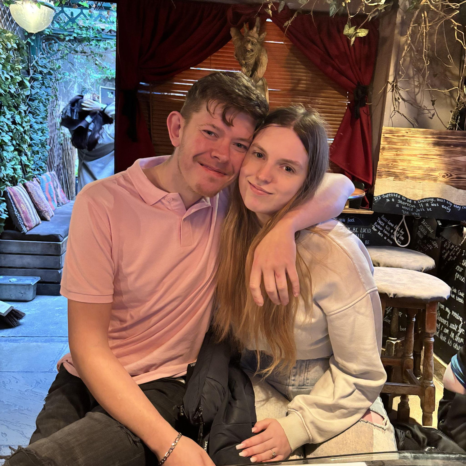 Alice's mum Lyndsey took this photo of tom and alice on the big family day out in hebden bridge - 23.12.2025 as they were sat enjoying a drink