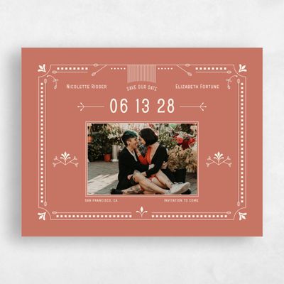 Coral, Pink Wedding Save the Date - Augusta Portrait