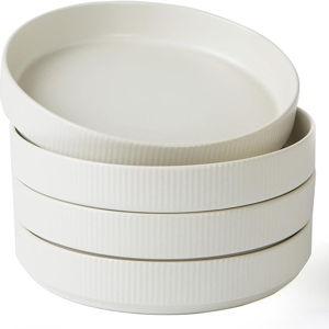 4 Pasta Bowls, Large Dinner Bowls Set of 4, Salad Bowl Plates, Shallow Bowls for Eating, Matte White (Full Glaze)