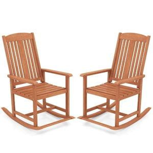 Costway Set of 2 Natural Wood Frame Rocking Chair with Slat Seat