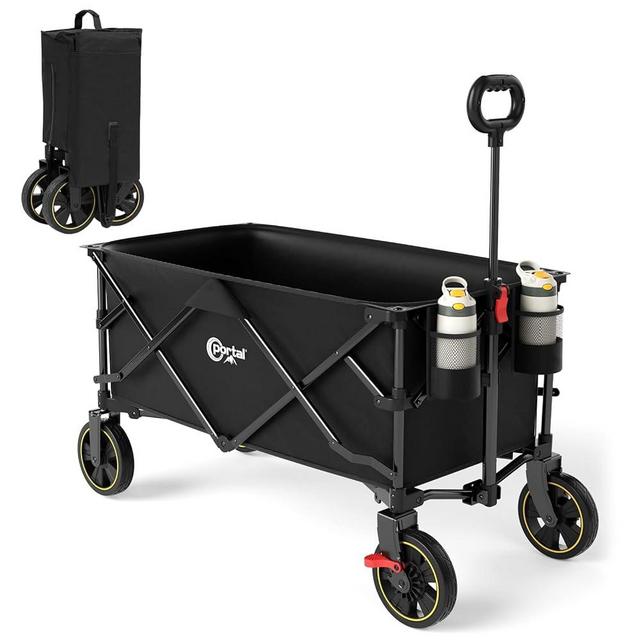 PORTAL Collapsible Folding Wagon Cart, 270 lbs Heavy Duty Foldable Wagons with Wheels & Brake, Utility grocery carts for Apartment, Shopping, Outdoors Camping, Sports, Garden, Beach