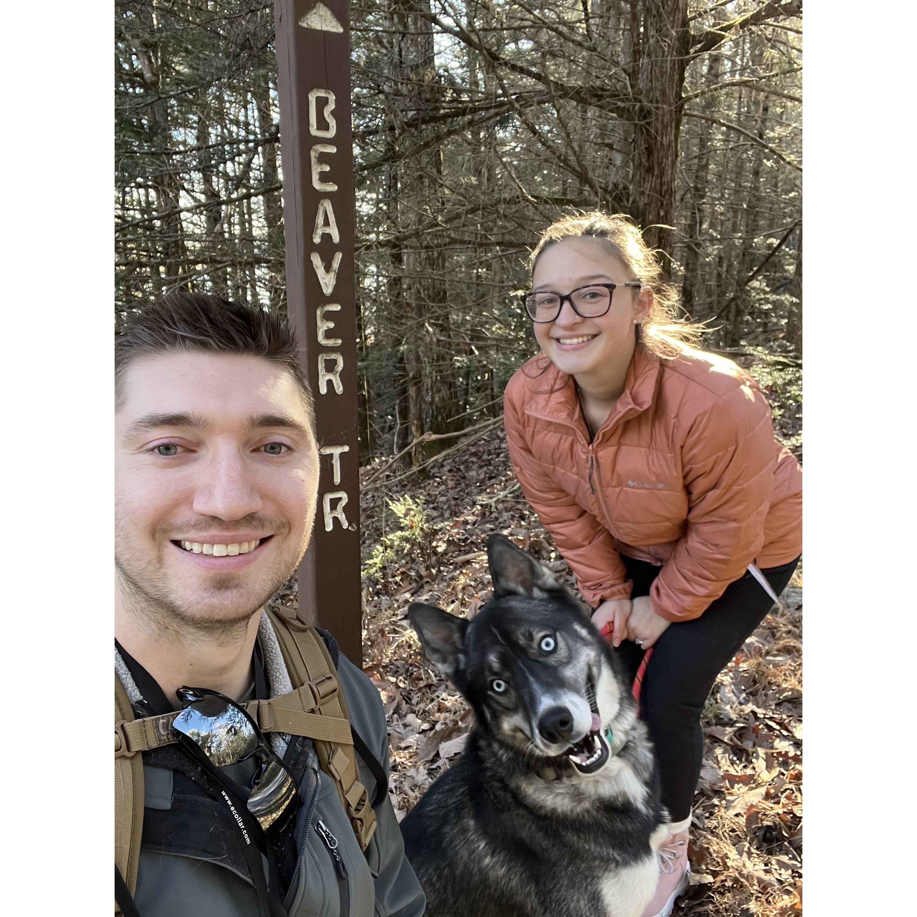 One of our many hiking trips with our dog, Luka.