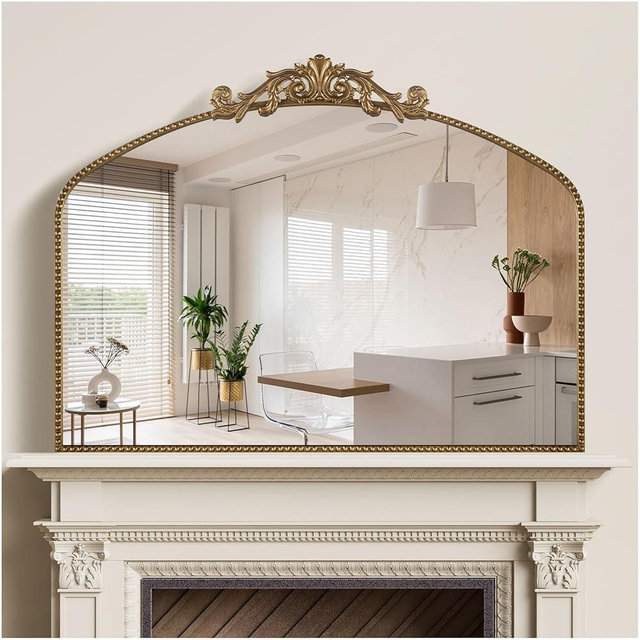 Wemily 40"x30" Gold Large Antique Mirror, Vintage Baroque Mirror with Ornate Beaded Frame for Home Decor - Living Room, Entryway, Bathroom, Fireplace