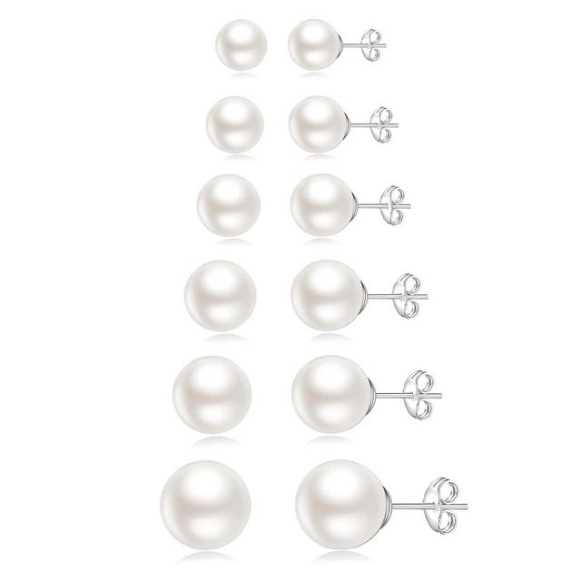 Senteria 925 Sterling Silver Pearl Earrings Studs Set Hypoallergenic Small Stud Earrings Lightweight Shiny Earrings Studs for Women 6 Pairs 3-10MM