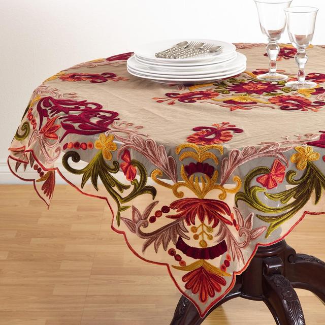 Saro Lifestyle Embroidered Tablecloth With Vintage Design, Multi, 54" x 54"