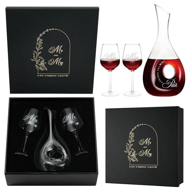 AW BRIDAL Wedding Gifts Bridal Shower Gifts Engagement Gifts for Couples Anniversary Wedding Gifts - Mr and Mrs Wine Glasses Wine Decanter Set