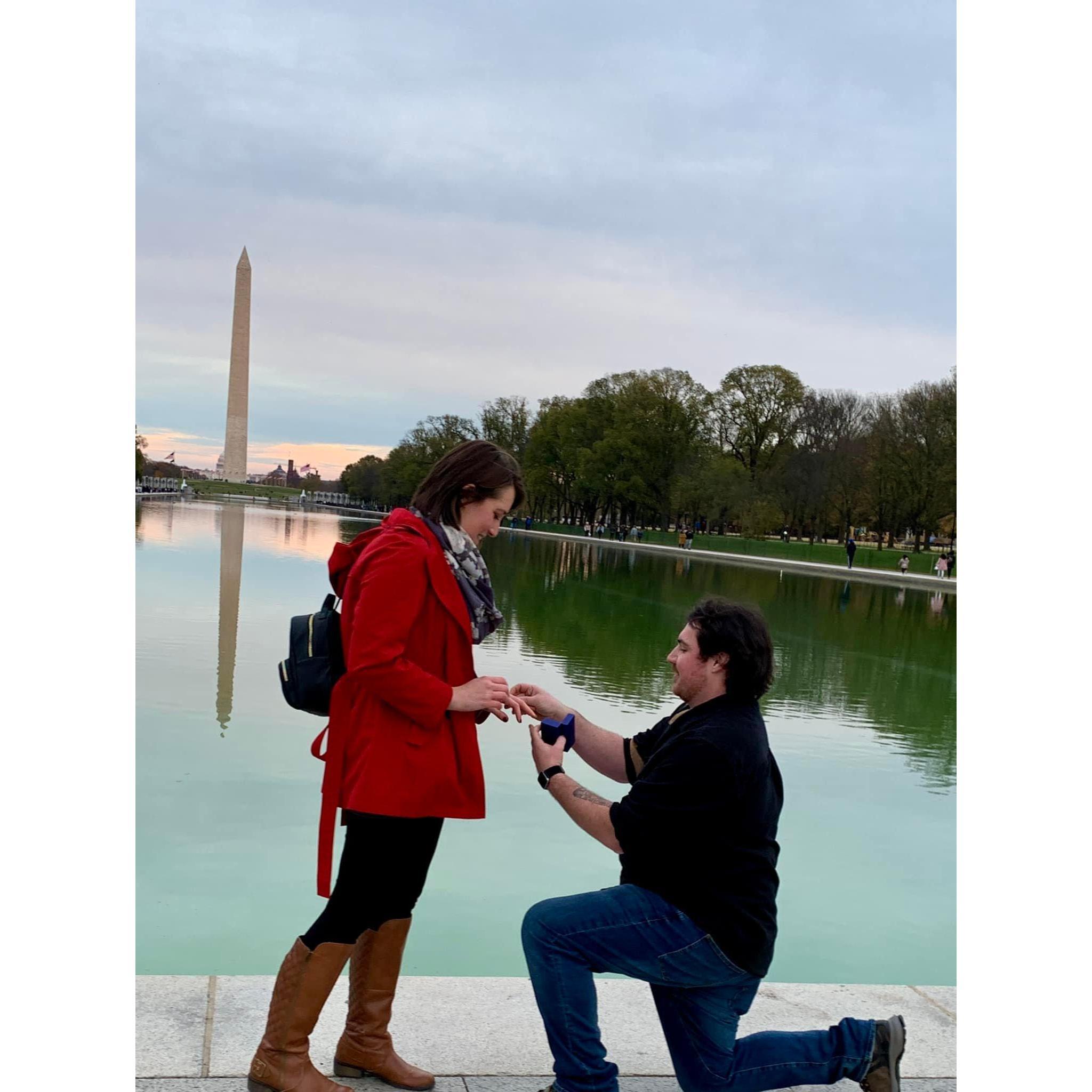 The proposal in front of the Washington Monument!