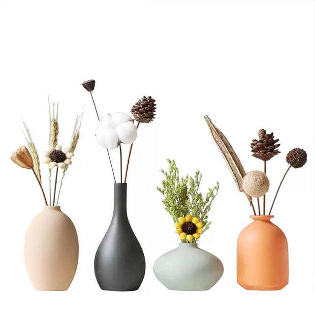 YAOBAOX Small Ceramic Vase Set of 4 for Modern Home Decor Minimalist Bohemian,Round Matte Vases for Dried Flowers&Pampas Grass Ceramic Decoration for Office,Shelf,Living Room,Bedroom,Entryway Decor