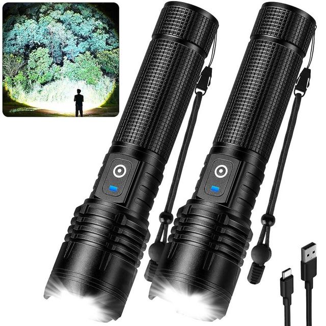 Kmivo Flashlight Rechargeable LED High Lumens - 99,000 Lumens Super Bright Flashlights with 5 Modes, Adjustable，Waterproof Powerful Flash Light for Home, Camping(2 Pack)