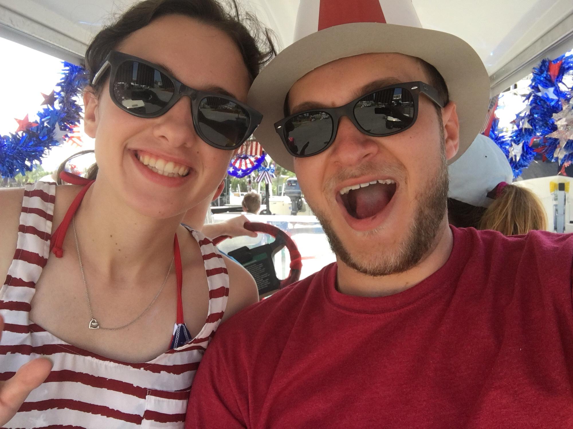 Fourth of July golf cart parade at Panama City Beach, the day after Ethan proposed!