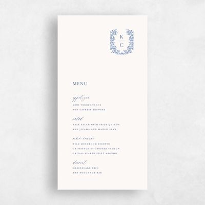 Denim Blue Wedding Menu - Mirra