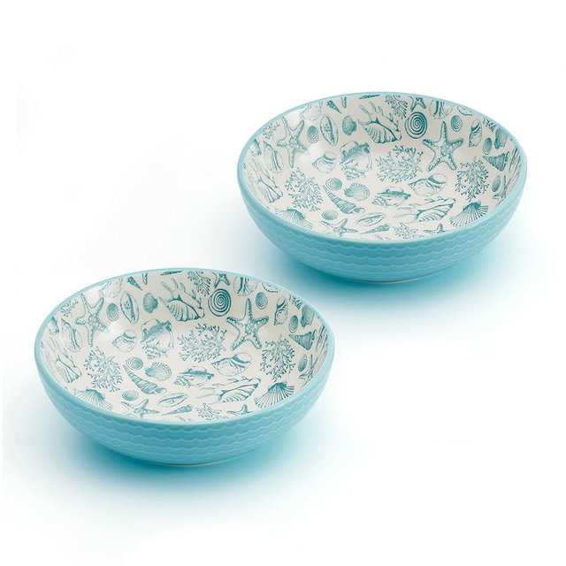 Pfaltzgraff Venice Set of 2 Pasta Bowls, 8 Inch, Teal and White