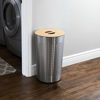 Round Metal Hamper with Engineered Wooden Lid
