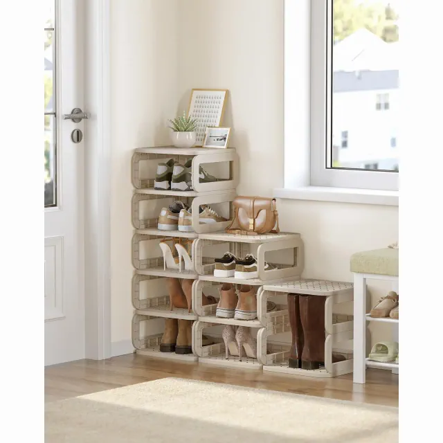 SONGMICS Shoe Rack, Shoe Organizer, 12 Shelves, Shoe Storage, Narrow Shoe Shelf, Open Shelf for Entryway, Living Room, Space-Saving, Cappuccino Beige