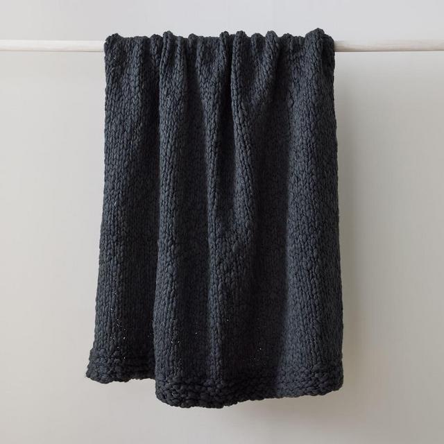 Wool Knit Throw, 50"x60", Charcoal