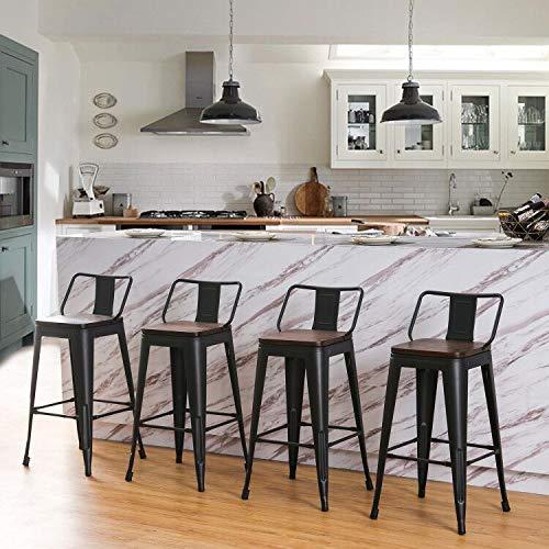 Andeworld Metal Bar Stools Counter Height Stool Industrial Kitchen Barstools Set of 4 (30 Inch, Black with Wooden Seats)